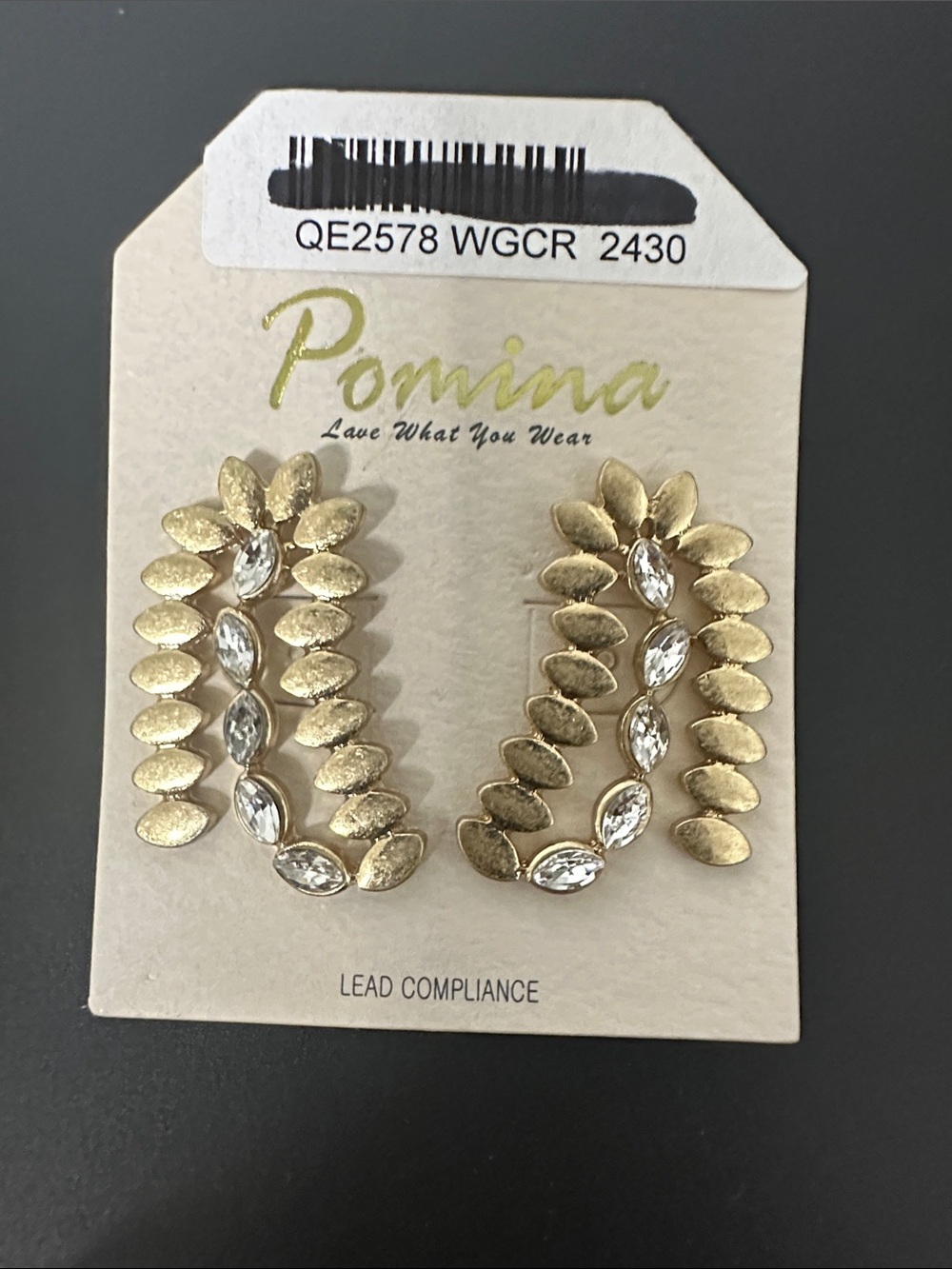 Pomona Gold Leaf Crystal Earrings.NWT